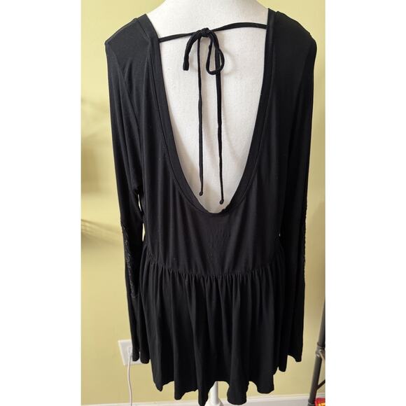 Torrid Black Babydoll Top 1X Lace Bell Sleeve Goth Witchy Tie Back Super Soft - Picture 3 of 9